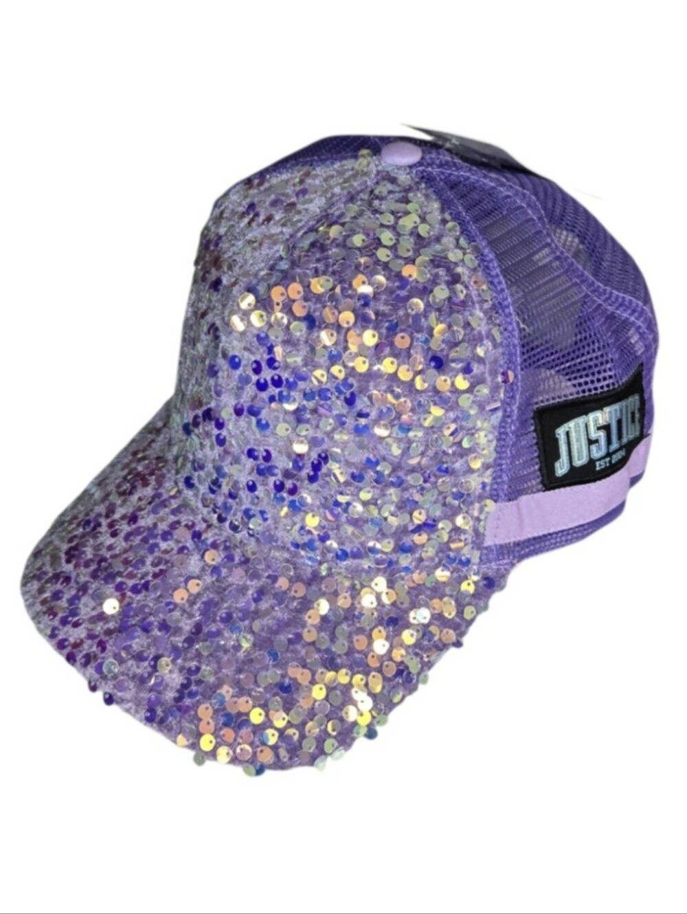 Justice Girl's Velvet Sequins Baseball Hat in Purple, One Size Snapback NWT!